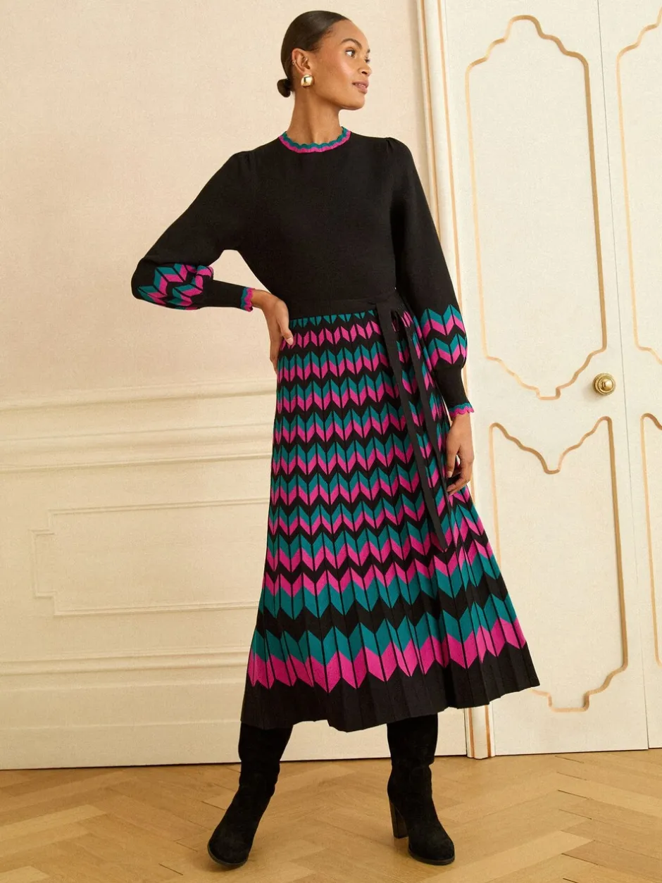 Gebreide Kleding|Jurken*Love & Roses - Geschulpte gebreide midi-jurk