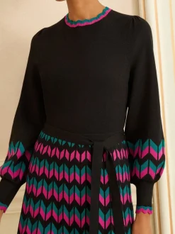 Gebreide Kleding|Jurken|Love & Roses - Geschulpte gebreide midi-jurk