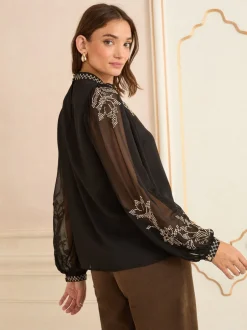 Blouses En Overhemden*Love & Roses - Hoogsluitende blouse met lange mouwen