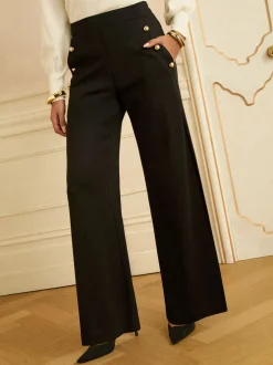 Kostuums En Werkkleding|Love & Roses Button Detail Wide Leg Ponte Trousers