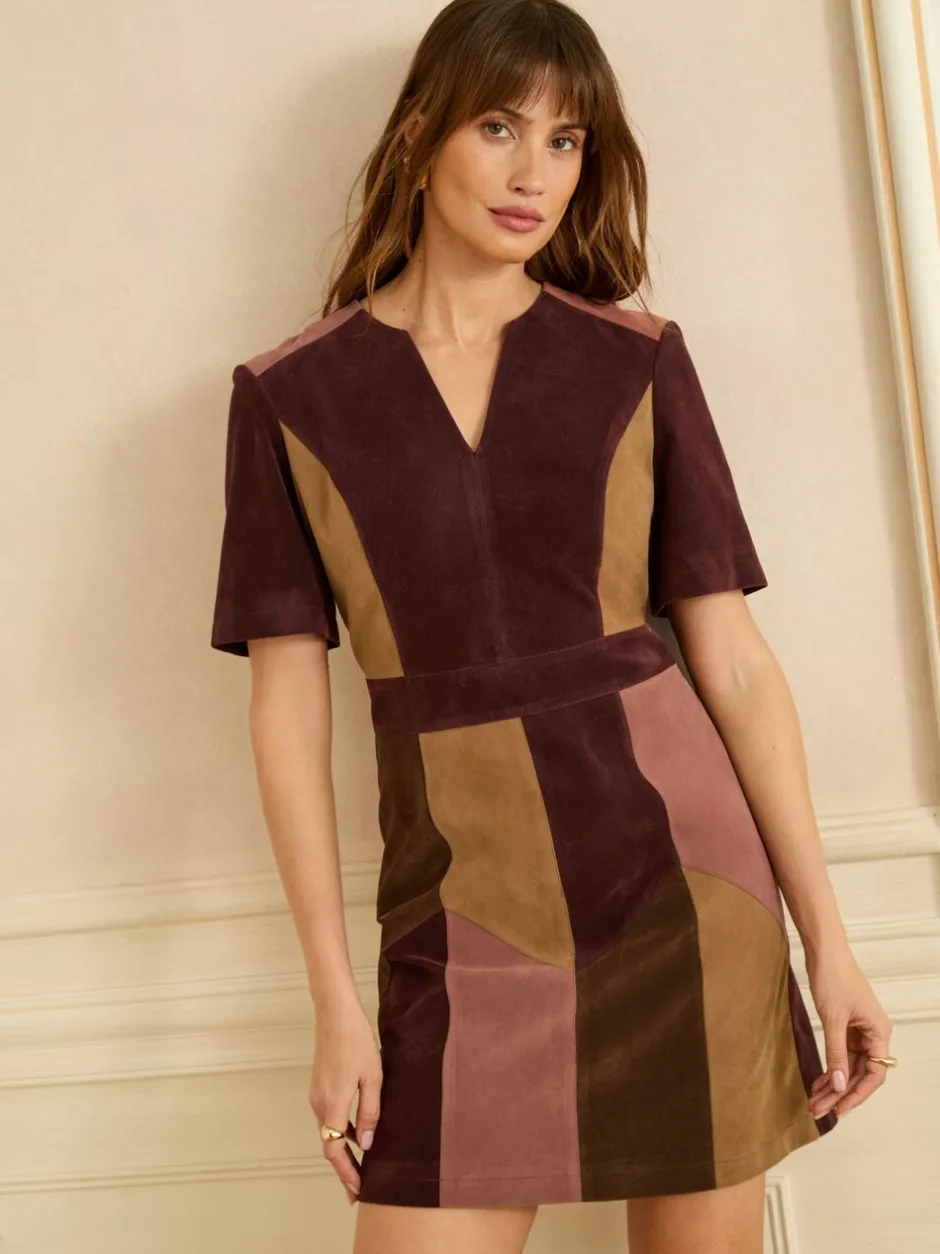 Jurken*Love & Roses Faux Suede Mix Mini Dress