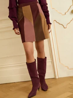 Rokken*Love & Roses Faux Suede Patchwork Mini Skirt