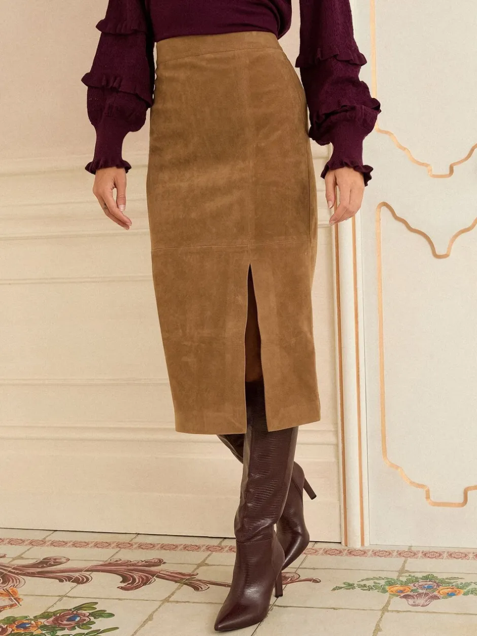 Rokken*Love & Roses Faux Suede Slit Midi Skirt