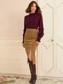 Rokken*Love & Roses Faux Suede Slit Midi Skirt