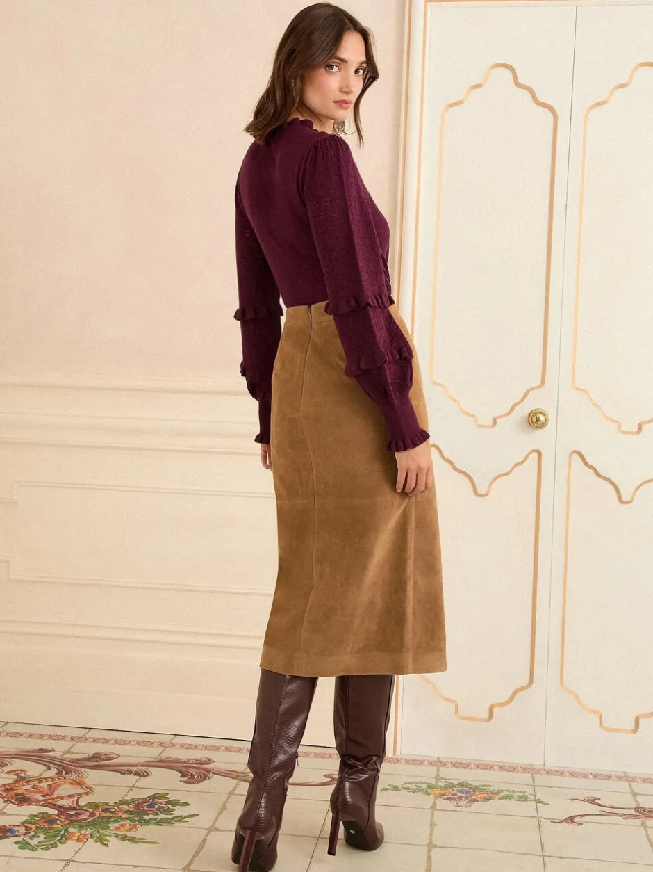 Rokken*Love & Roses Faux Suede Slit Midi Skirt
