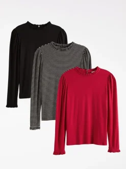 Blouses En Overhemden*Love & Roses Frill Neck Long Sleeve Jersey Top Pack