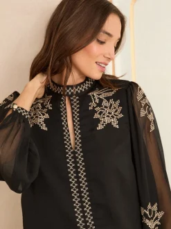 Blouses En Overhemden|Love & Roses High Neck Long Sleeve Blouse