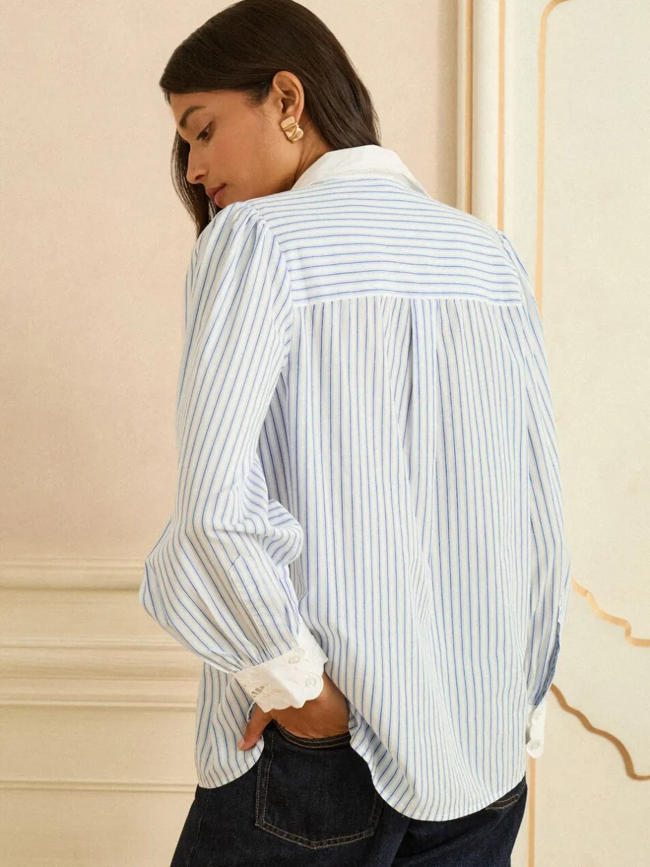 Blouses En Overhemden|Love & Roses Lace Collar Button Through Long Sleeve Shirt