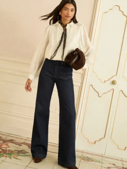 Blouses En Overhemden|Tops En T-Shirts|Love & Roses Long Sleeve Button Through Lace Trim Shirt