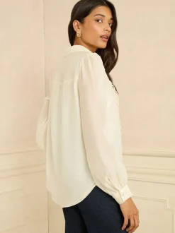 Blouses En Overhemden|Tops En T-Shirts|Love & Roses Long Sleeve Button Through Lace Trim Shirt