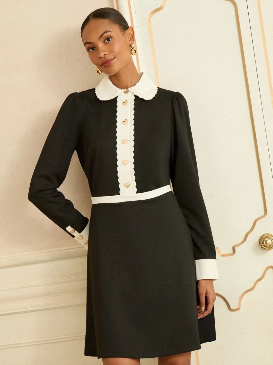 Jurken|Gelegenheidskleding|Love & Roses Long Sleeve Contrast Collar Mini Dress
