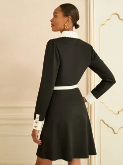 Jurken|Gelegenheidskleding|Love & Roses Long Sleeve Contrast Collar Mini Dress