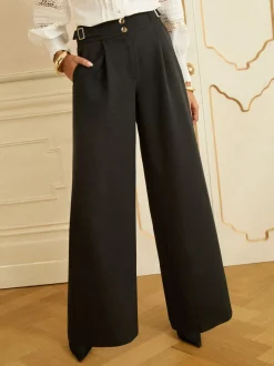 Broeken|Love & Roses Wide Leg Buckle Detail Trousers