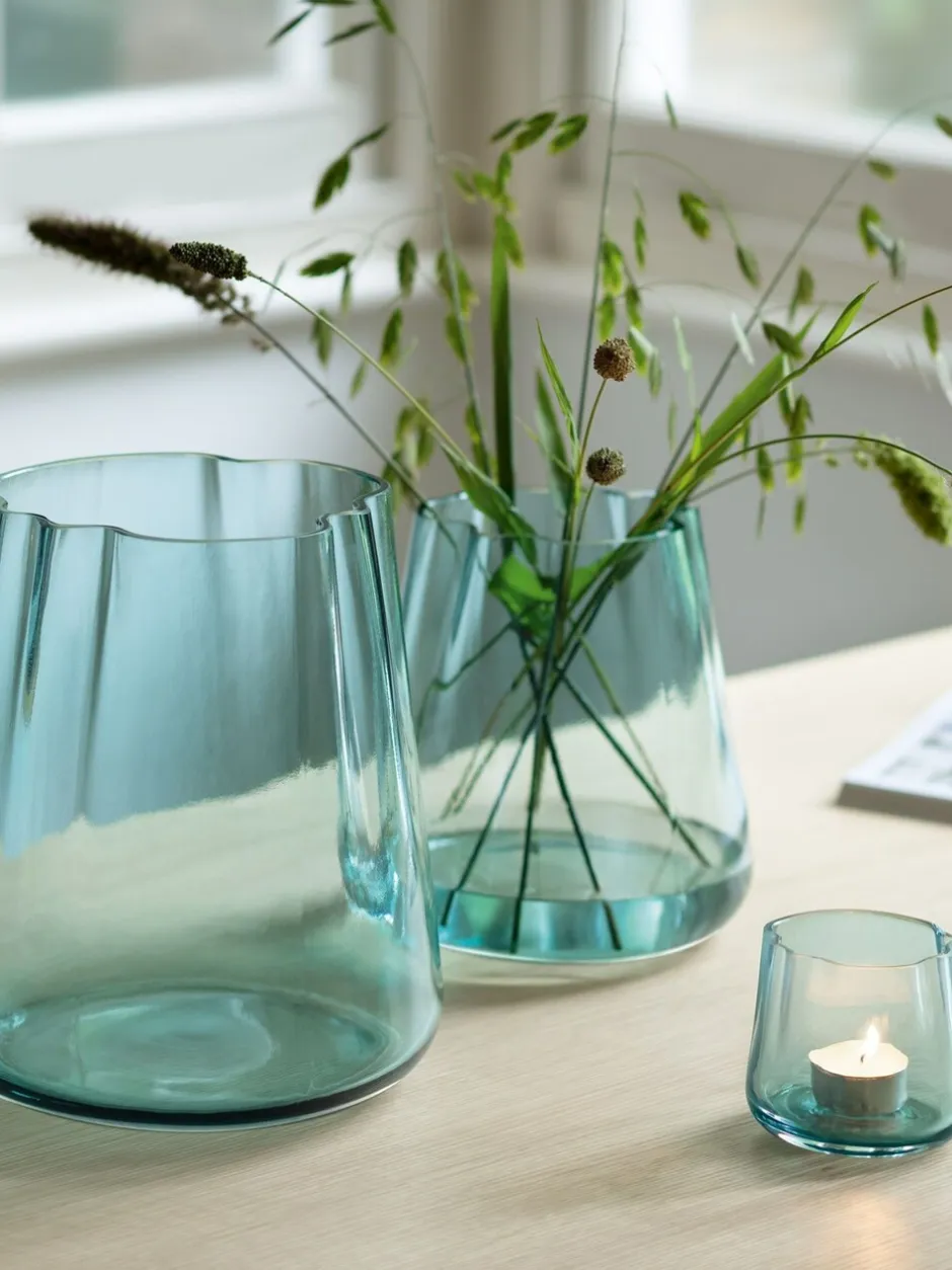 Vazen*LSA International Lagoon lantaarnvaas met hoogte van24cm Zeegroen