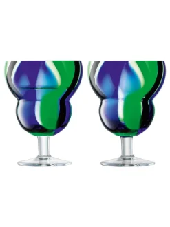 Glas*LSA International Set of 2 Folk Water Wine Glasses 230ml Blauw
