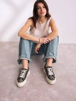Sneakers*Next Luipaard - Canvas Chunky Baseballsneakers met Vetersluiting