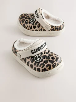 Pantoffels|Pantoffels*smALLSAINTS - Print Borg Lined Clog Slippers Luipaard
