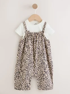 Sets En Combisets|Rompertjes En Tuinbroeken*Next - Babyjersey bretelbroeken en Bodysuits Set van 2 stuks (0maanden -3jaar) Luipaardprint