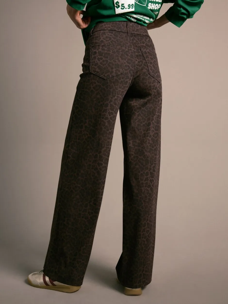 Jeans*Next Luipaardprint - Jersey denim broek met wijde pijpen