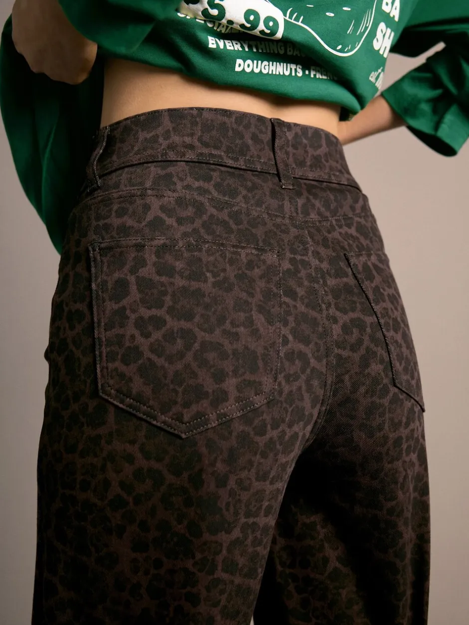 Jeans*Next Luipaardprint - Jersey denim broek met wijde pijpen