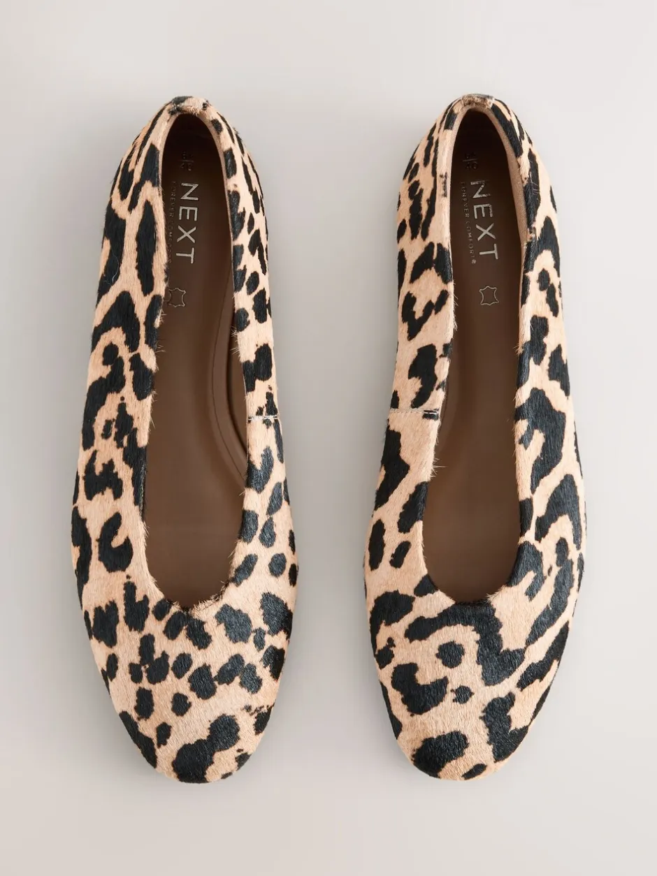 Lage Schoenen*Next Luipaardprint - Leren ballerina met ronde neus