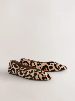 Lage Schoenen*Next Luipaardprint - Leren ballerina met ronde neus