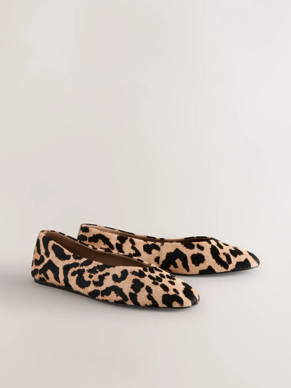 Lage Schoenen*Next Luipaardprint - Leren ballerina met ronde neus