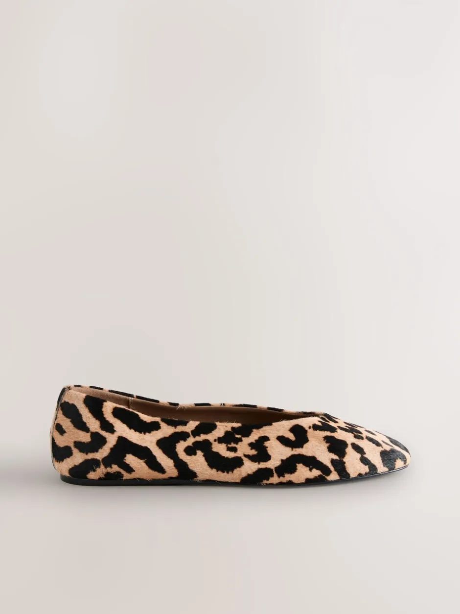 Lage Schoenen*Next Luipaardprint - Leren ballerina met ronde neus
