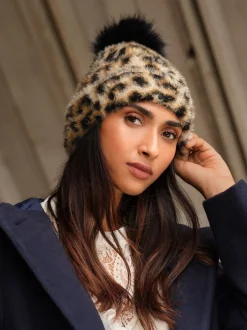 Mutsen, Handschoenen En Sjaals|Love & Roses Luipaardprint - Cosy Pom Hat