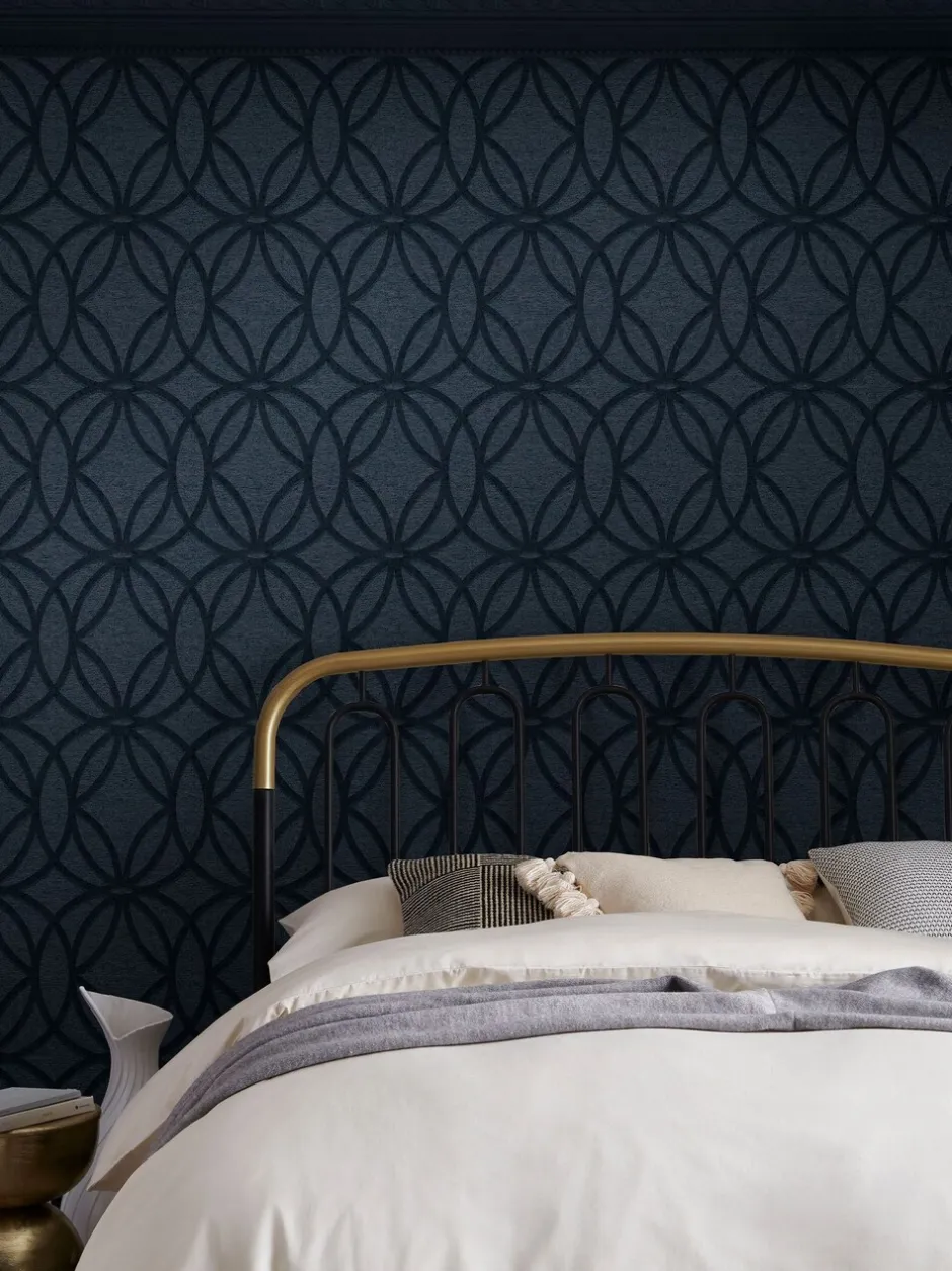 Behang*Next Luxe geometrisch behang van 10 m Marineblauw