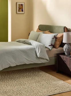 Beddengoedsets En Dekbedovertrekken|MADE.COM Ansel Stripe 100% Cotton Duvet Cover and Pillowcase Set Groen