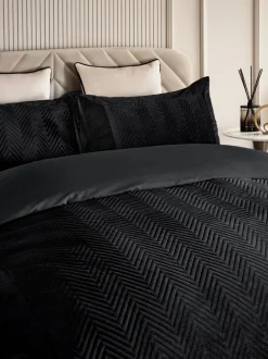 Beddengoedsets En Dekbedovertrekken*Next Madison set van doorgestikt fluwelen dekbedovertrek en kussenslopen Zwart