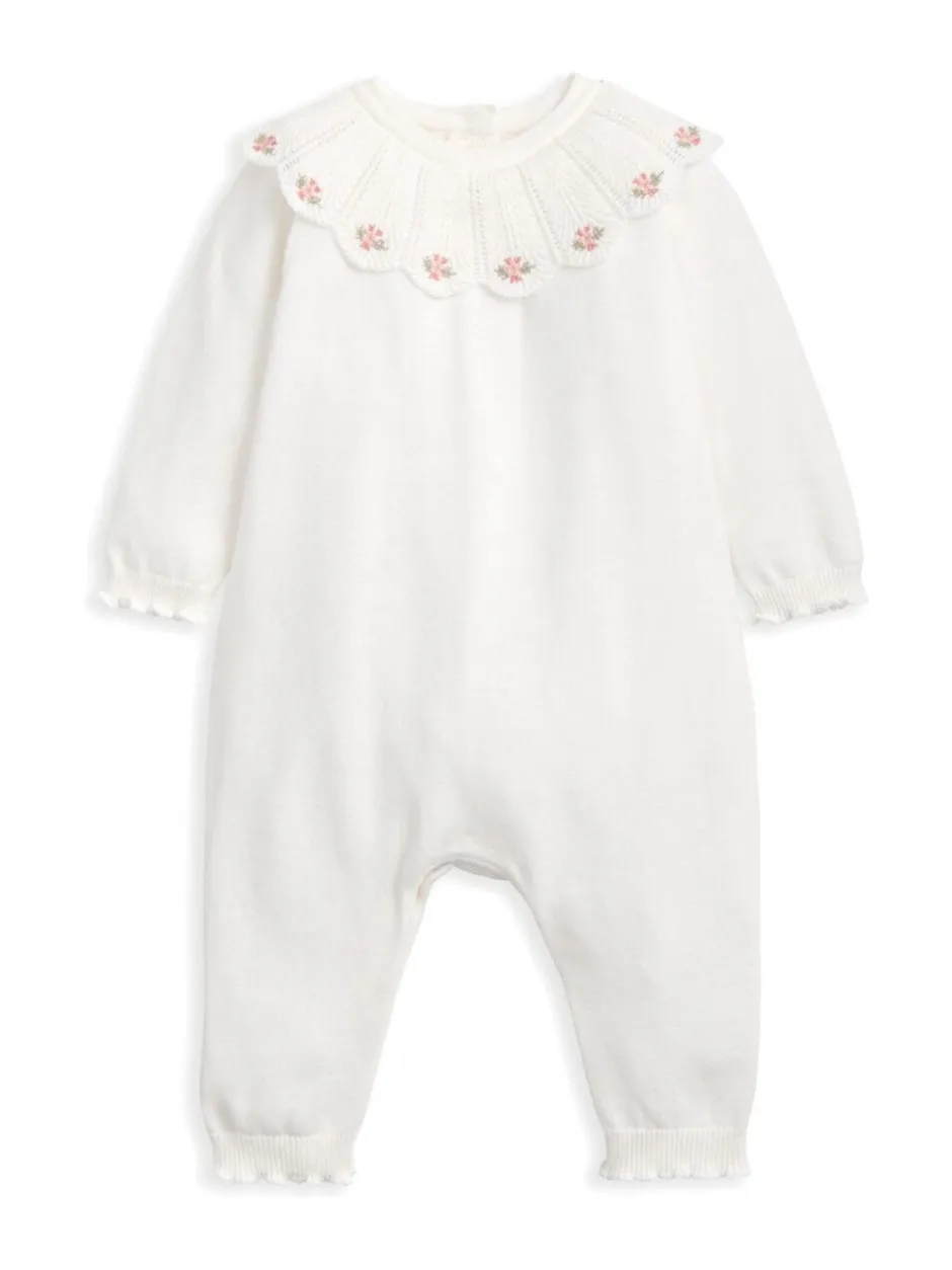 Rompertjes En Tuinbroeken|Mamas & Papas Embroidered Scallop Collar Romper with Frill Trim