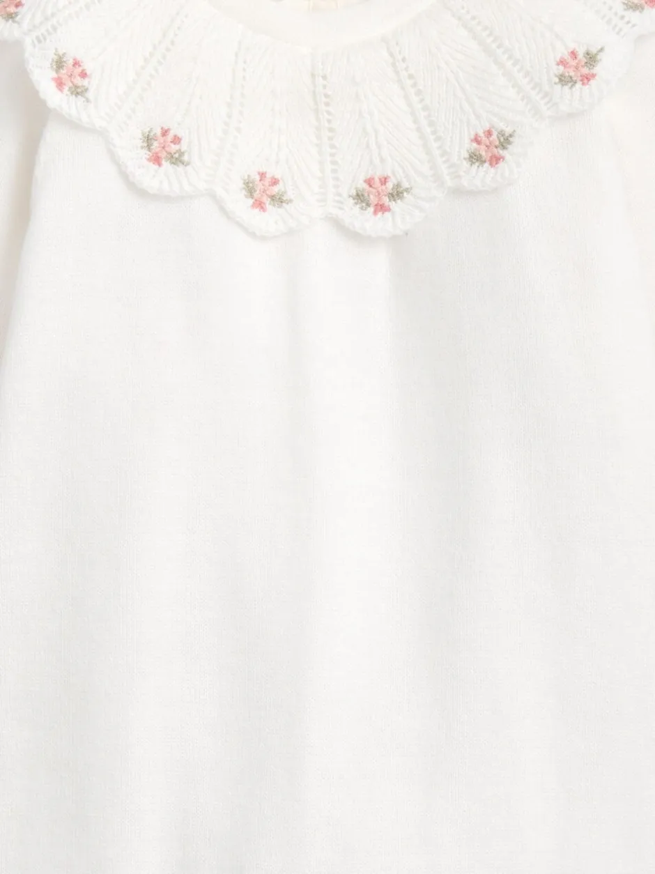 Rompertjes En Tuinbroeken|Mamas & Papas Embroidered Scallop Collar Romper with Frill Trim