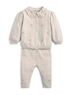 Gebreide Kleding*Mamas & Papas Embroidered Knit Cardigan & Leggings Set with Scallop Detail