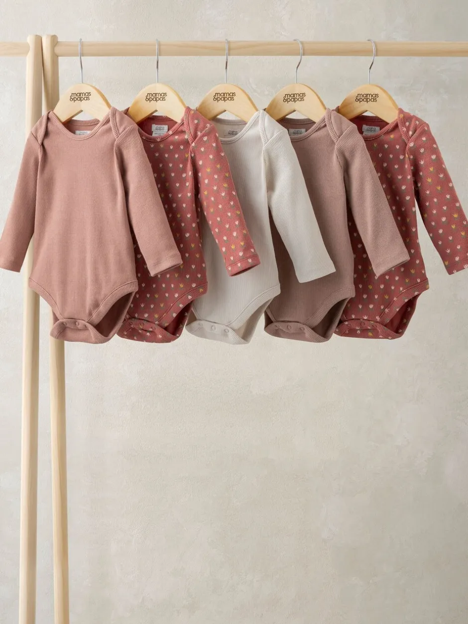 Rompertjes En Hemdjes*Mamas & Papas Woodblock Long Sleeve Bodysuits Pack of 5