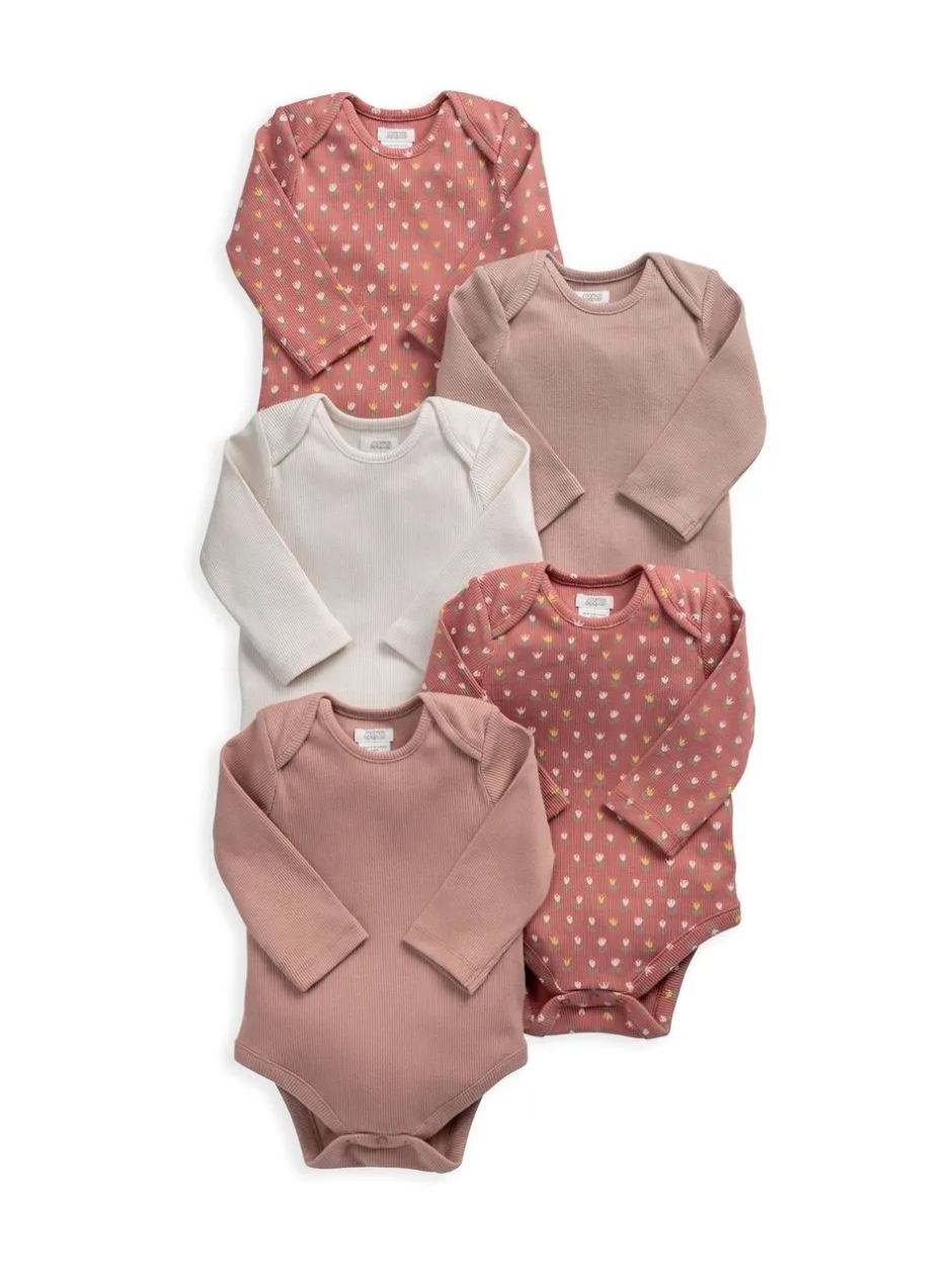 Rompertjes En Hemdjes*Mamas & Papas Woodblock Long Sleeve Bodysuits Pack of 5