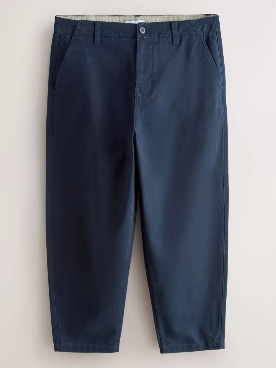 Broeken En Chino's*Next - Barrel Fit - Authentic Cotton Rich Stretch Trousers Marineblauw
