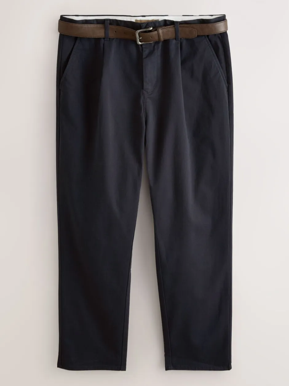 Broeken En Chino's*Next - Belted Soft Touch Pleated Chino Trousers Marineblauw