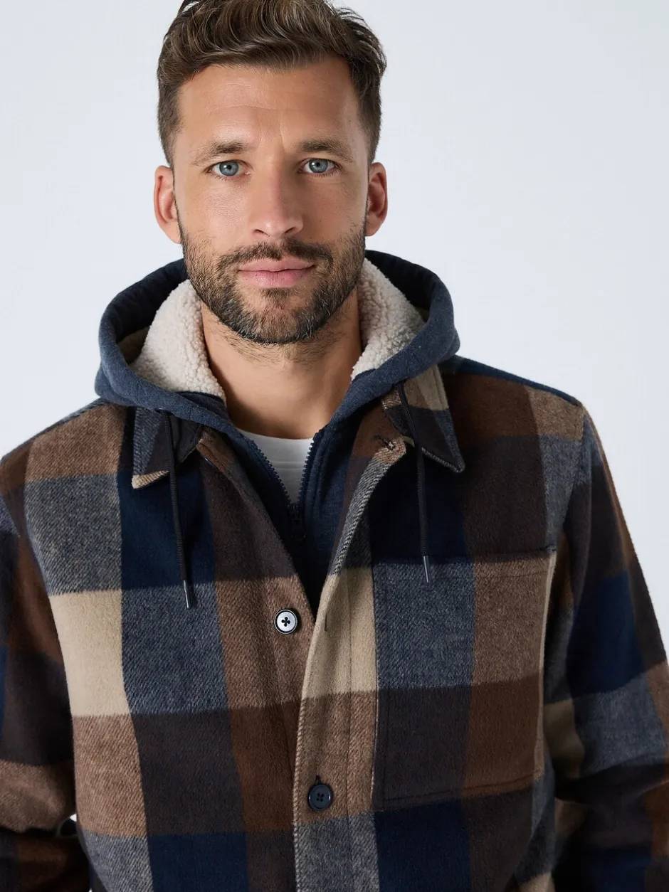 Jassen En Jacks|Next Marineblauw - Borg Lined Check Hooded Shacket