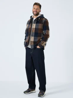 Jassen En Jacks|Next Marineblauw - Borg Lined Check Hooded Shacket