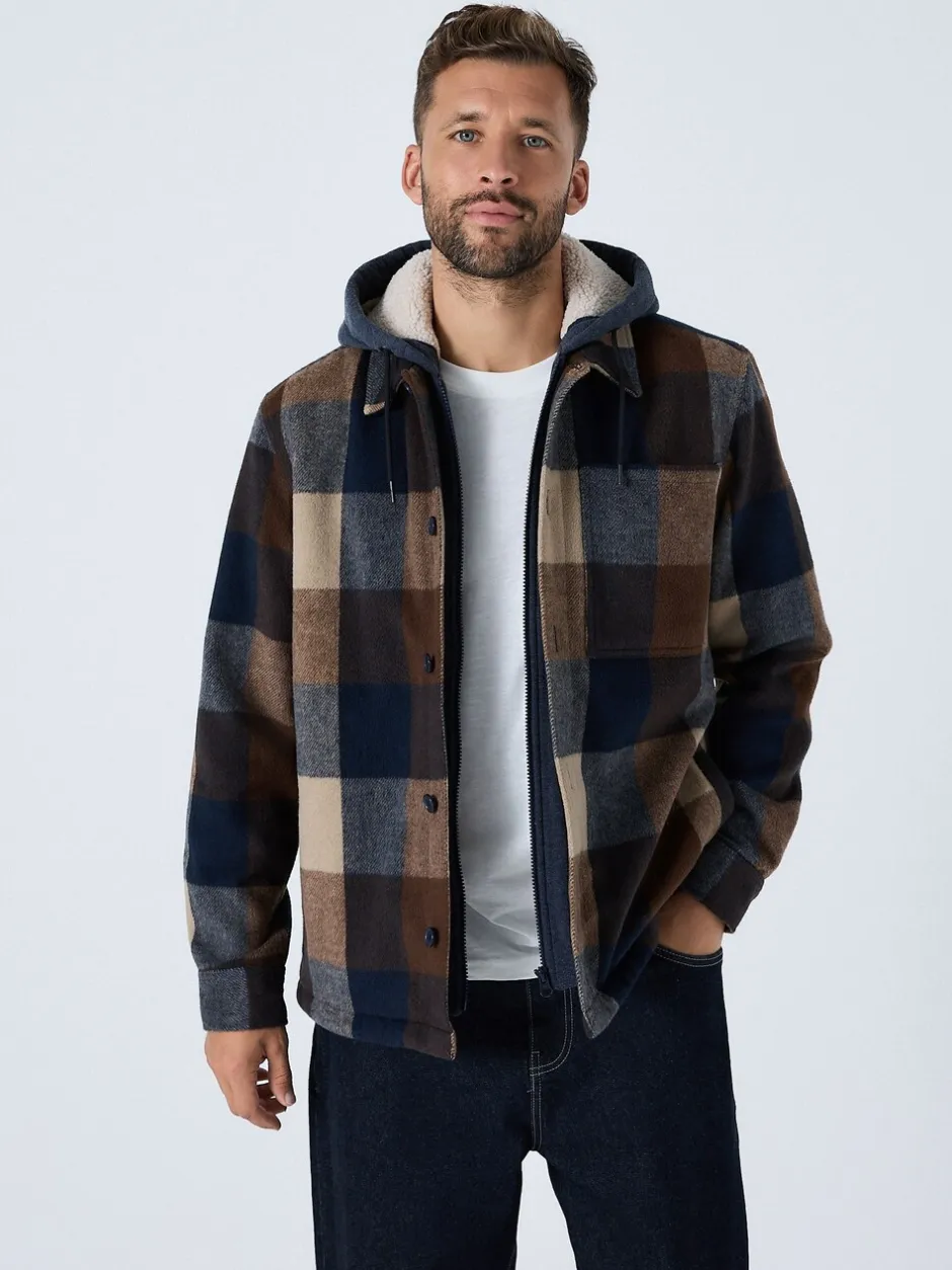 Jassen En Jacks|Next Marineblauw - Borg Lined Check Hooded Shacket
