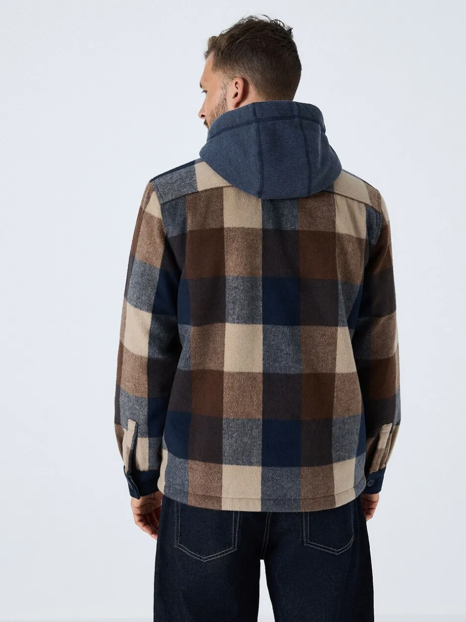 Jassen En Jacks|Next Marineblauw - Borg Lined Check Hooded Shacket