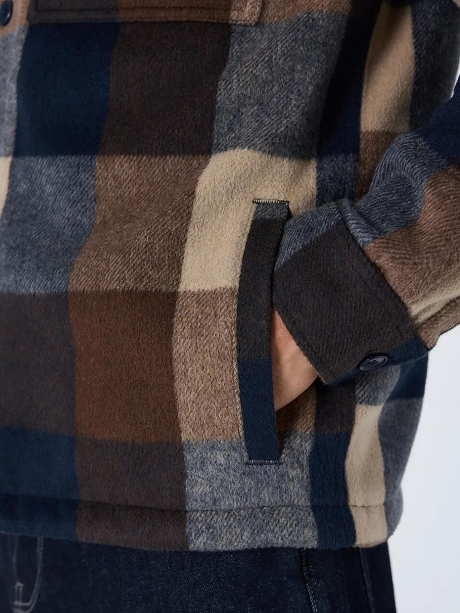 Jassen En Jacks|Next Marineblauw - Borg Lined Check Hooded Shacket