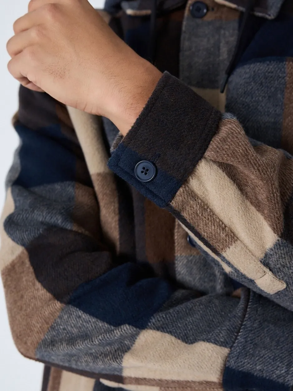 Jassen En Jacks|Next Marineblauw - Borg Lined Check Hooded Shacket