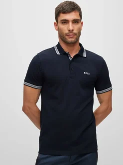 Poloshirts|BOSS Marineblauw - Regular Fit Paddy poloshirt met contrasterende kraag