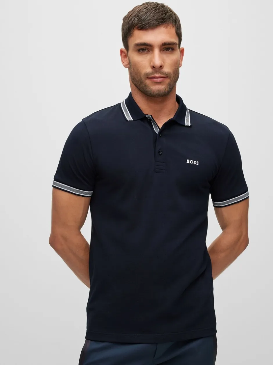 Poloshirts|BOSS Marineblauw - Regular Fit Paddy poloshirt met contrasterende kraag