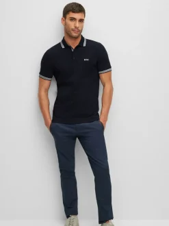 Poloshirts|BOSS Marineblauw - Regular Fit Paddy poloshirt met contrasterende kraag