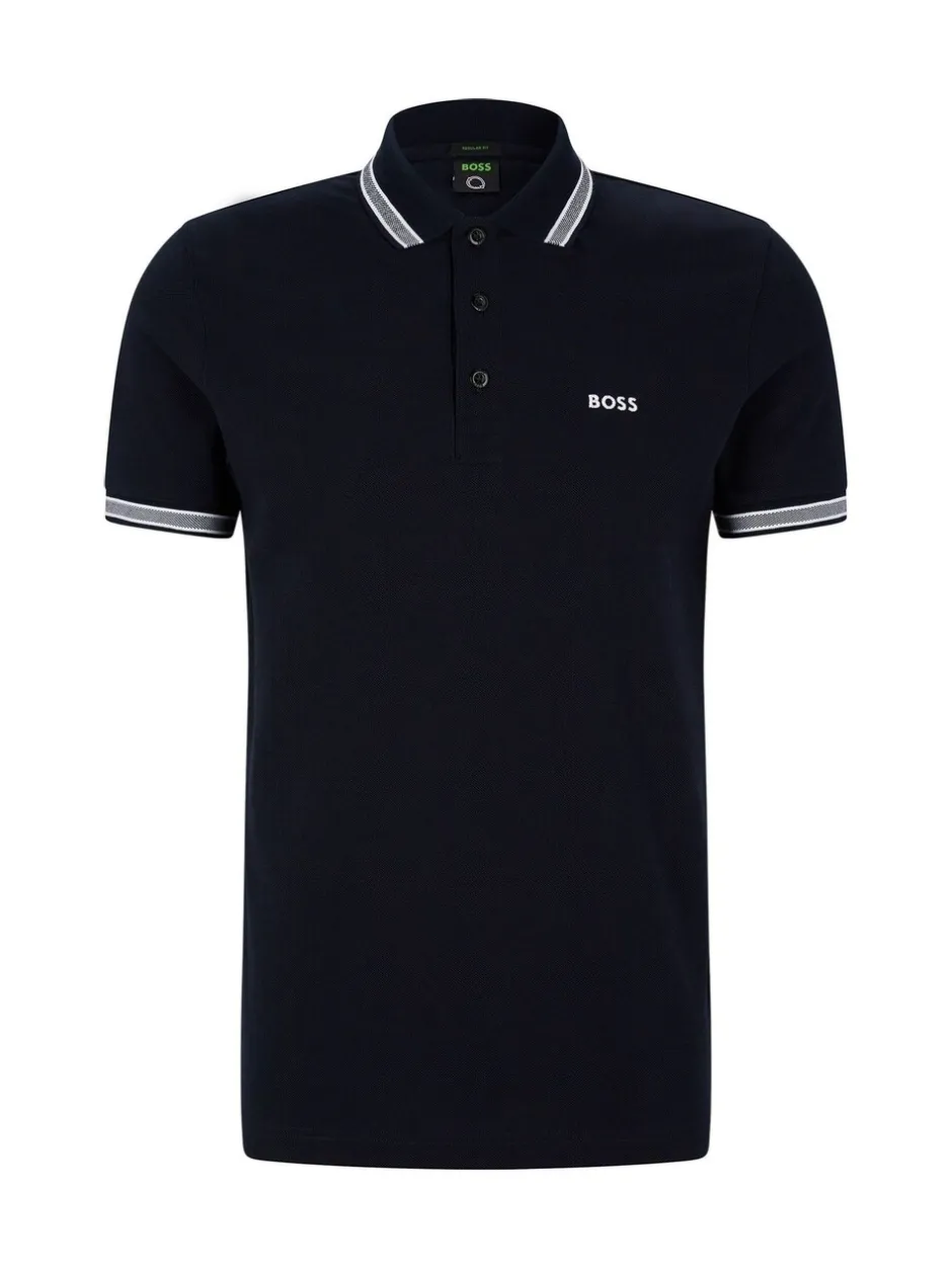 Poloshirts|BOSS Marineblauw - Regular Fit Paddy poloshirt met contrasterende kraag