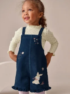 Rompertjes En Tuinbroeken|Tuinbroeken*Next Marineblauw - Bunny Corduroy Dungarees Top and Tights Set (3mths-7yrs)
